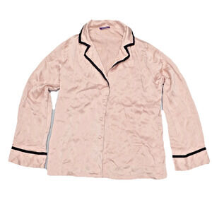 Journelle Women's 100% Silk Pajama shirt long sleeve pink Top Size M A003594